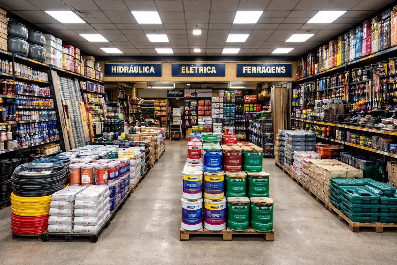 Amplo estoque de materiais elétricos, hidráulicos e ferramentas para entrega imediata